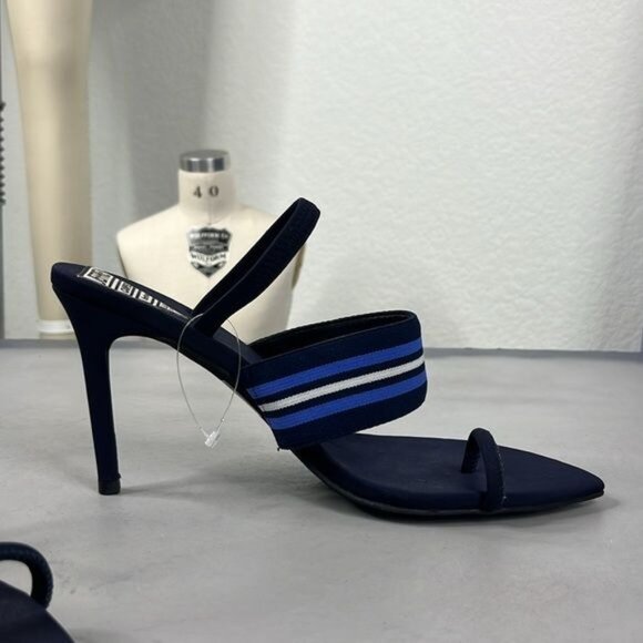 Jeffrey Campbell Striped Goalie Toe Strap Pointy Toe High Heel Sandals - Picture 1 of 8